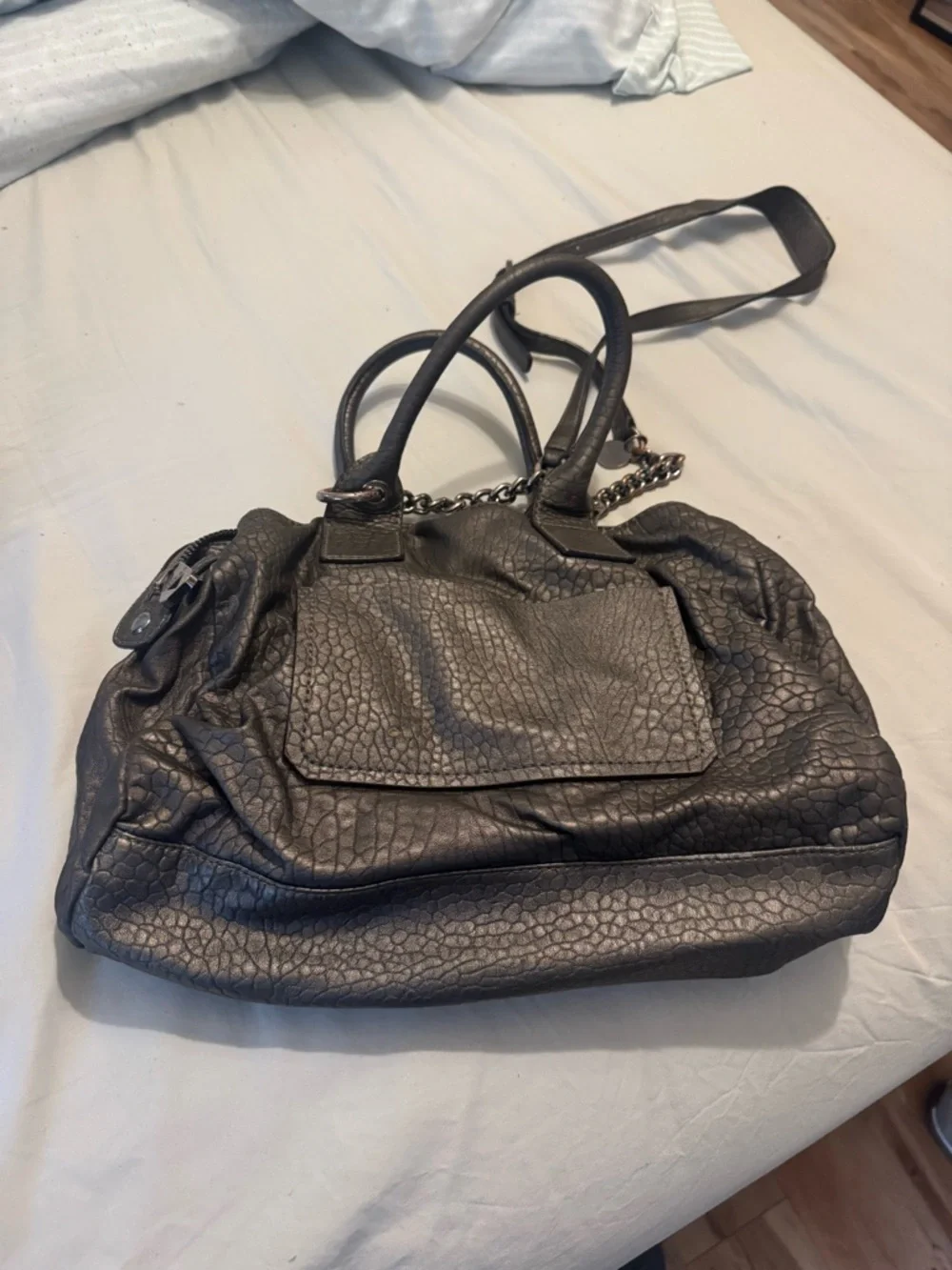 GUESS Textured Pebbled Shoulder Bag in Dark Goldish grey colour - Picture 2 of 3